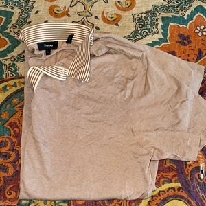 Theory Brown & White Striped Polo